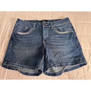 Earl Jean Denim Shorts Womens Size 8 Embellished Pockets Rhinestone Bling‎